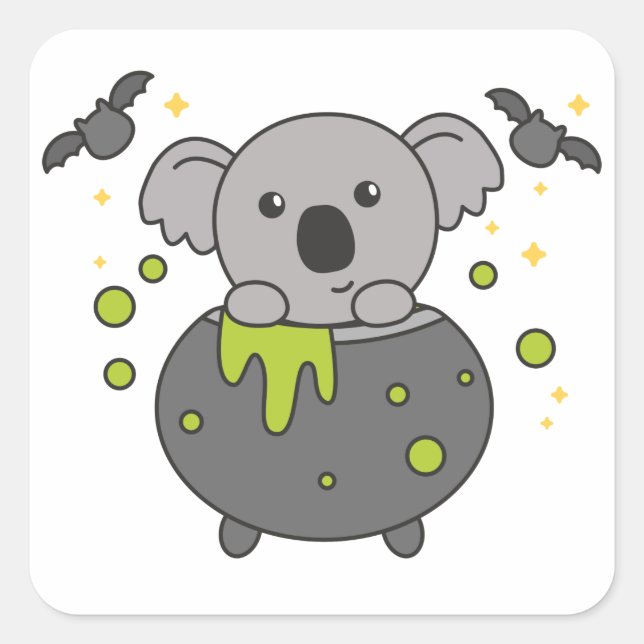 Koala Happy Halloween Cauldron Bat Square Sticker (Front)