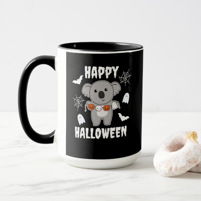 Koala Happy Halloween Pumpkin Bat Costume Mug (With Donut)