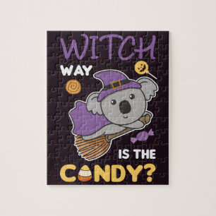 Koala Hexe Witch Way Is The Candy Happy Halloween Jigsaw Puzzle
