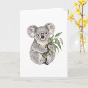 Koala Holding Eucalyptus Leaves Card
