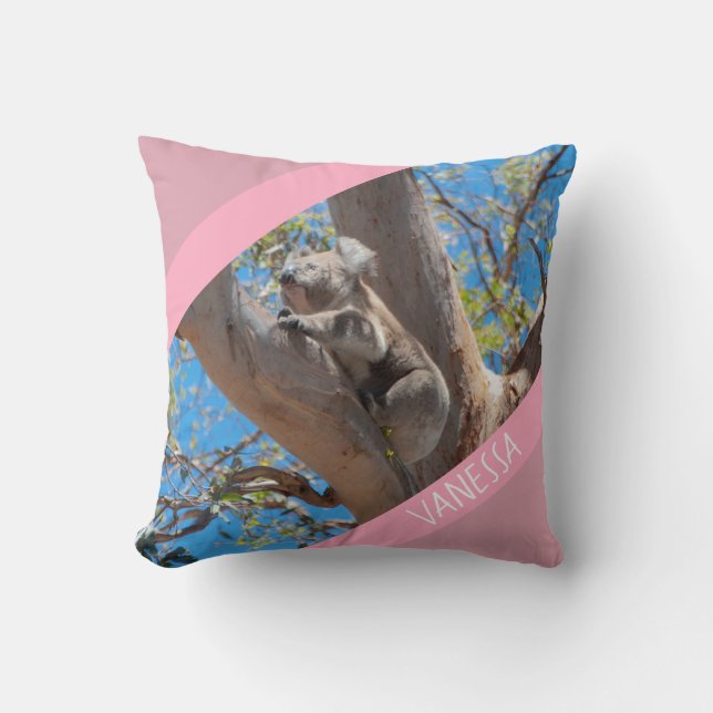 Koala in a Tree, Australia, Cute Pink Accent Cushion (Front)