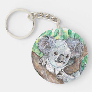 Koala in Eucalyptus Tree Painting Key Ring