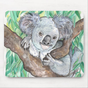 Koala in Eucalyptus Tree Painting Mouse Mat