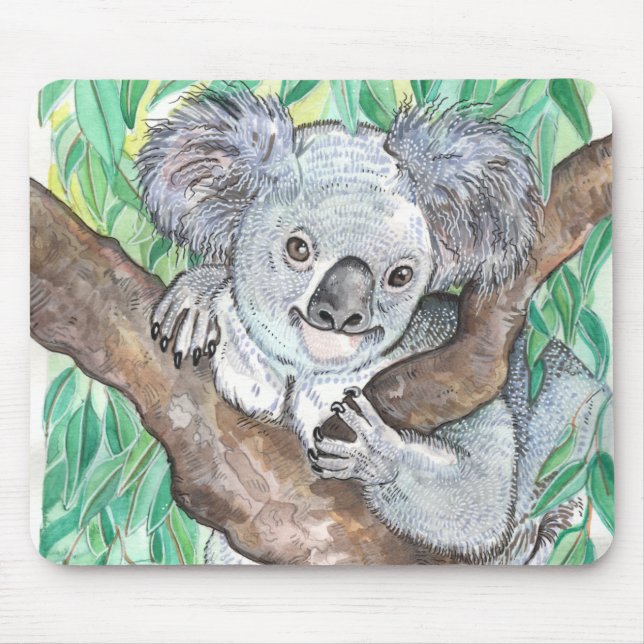 Koala in Eucalyptus Tree Painting Mouse Mat (Front)