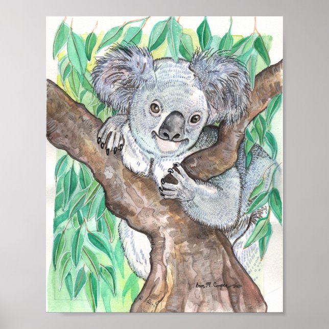 Koala in Eucalyptus Tree Painting Poster (Front)
