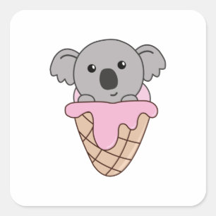 Koala In Ice Cream Cone Ice Cream Kawaii Koalas Square Sticker