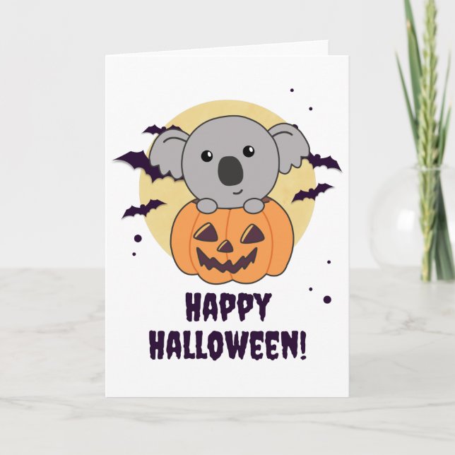 Koala In Pumpkin Sweet Koalas Happy Halloween Card (Front)