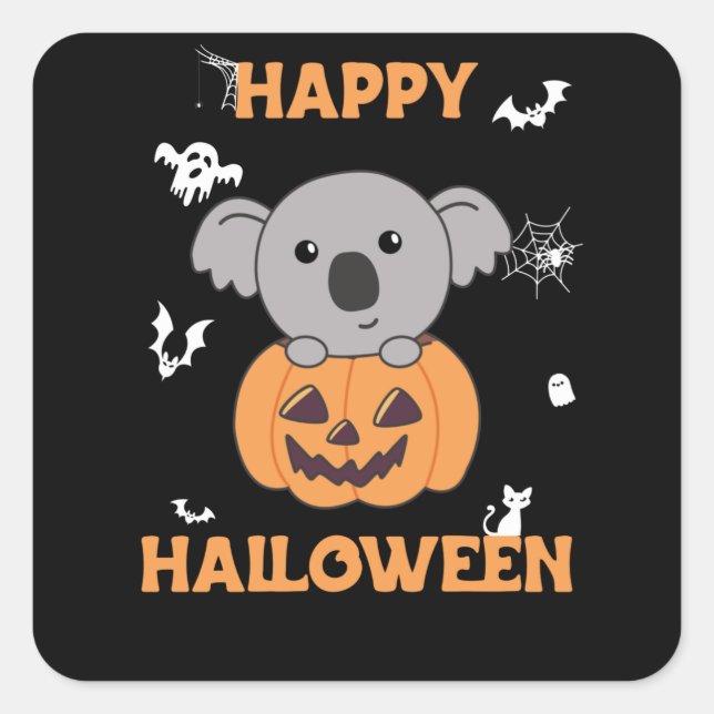 Koala In Pumpkin Sweet Koalas Happy Halloween Square Sticker (Front)