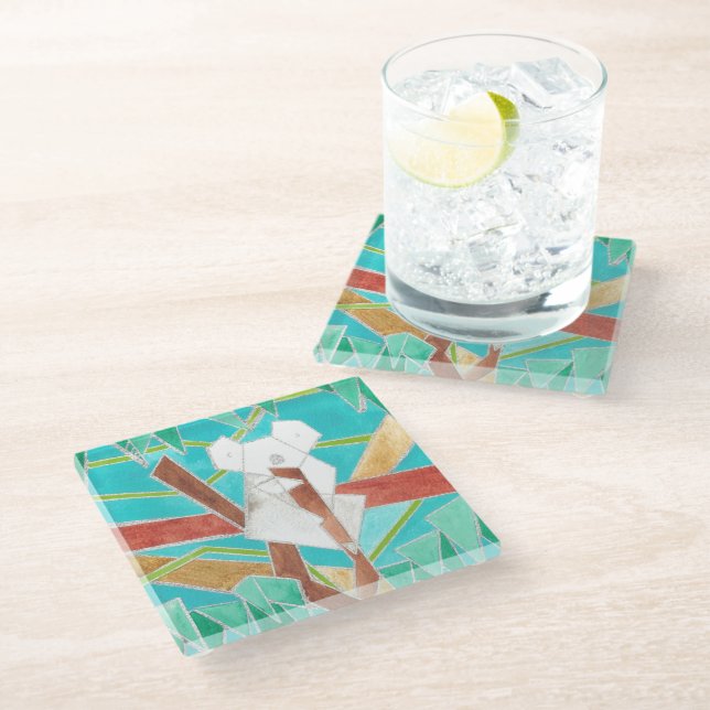 Koala in Tree Original Abstract Art Glass Coaster (Angled)
