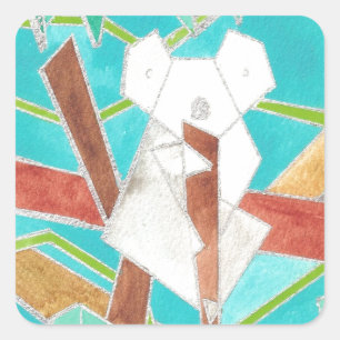 Koala in Tree Original Abstract Art Square Sticker
