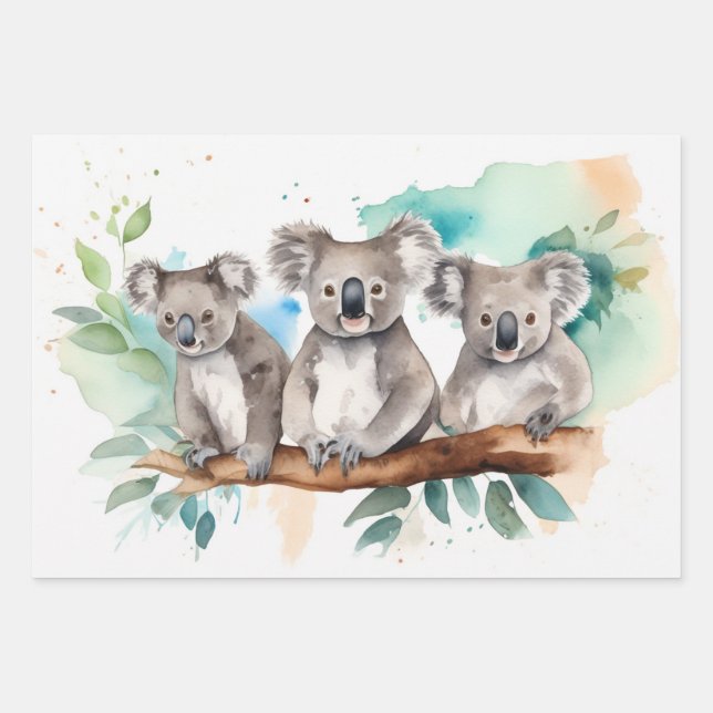 Koala in Watercolor Outback Landscape Wrapping Paper Sheet (Front)
