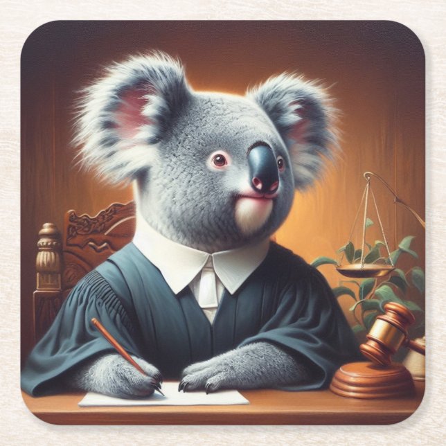 Koala Judge Square Paper Coaster (Front)