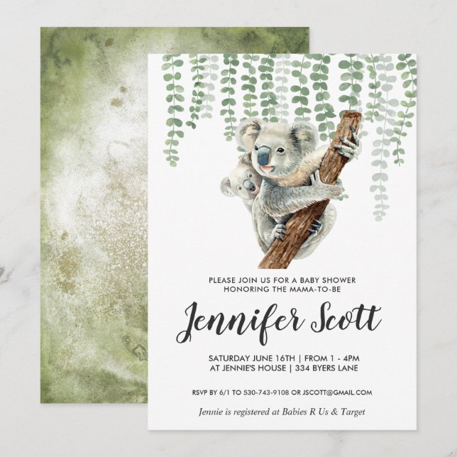 Koala Jungle Baby Shower Invitation (Front/Back)