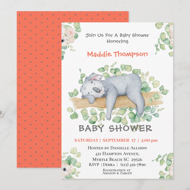 Koala Jungle Baby Shower Invitation (Front/Back)