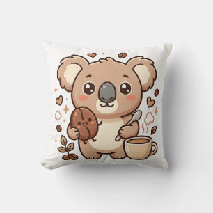 Koala Kawaii Coffee Throw Pillow