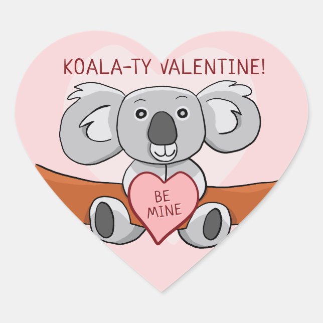 Koala Koality Be Mine Valentine Heart Sticker (Front)