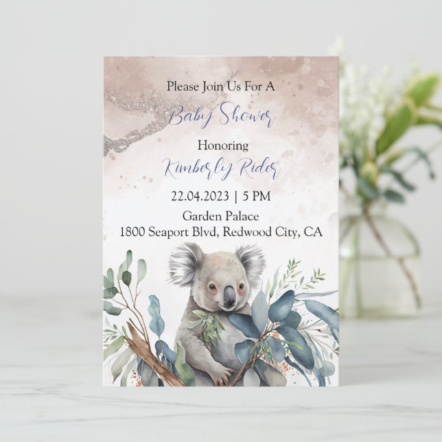 Koala Leaves Baby Shower Invitation (Standing Front)