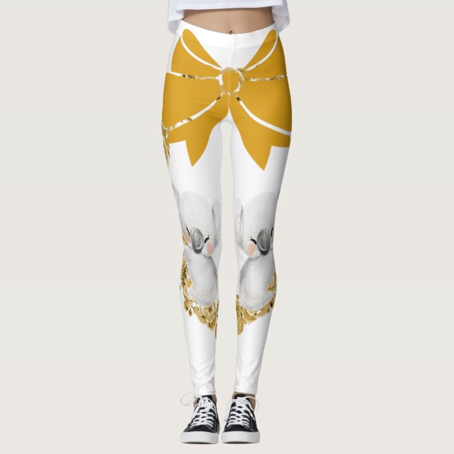 Koala Leggings in a Gold Colour Rose Wreath & Bow (Front)