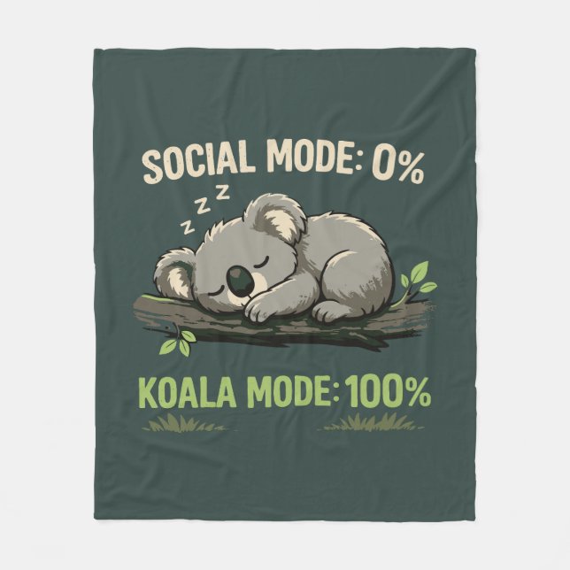 Koala Mode Funny Introvert Fleece Blanket (Front)