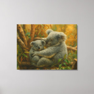Koala Mother and Joey in Autumn Canopy Canvas Print