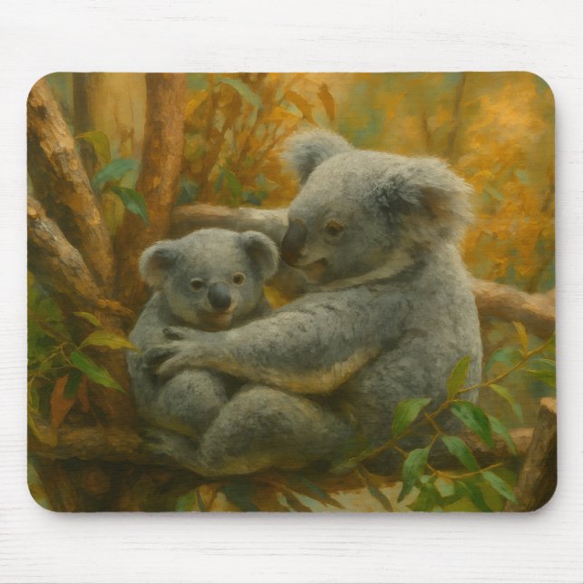 Koala Mother and Joey in Autumn Canopy Mouse Mat (Front)