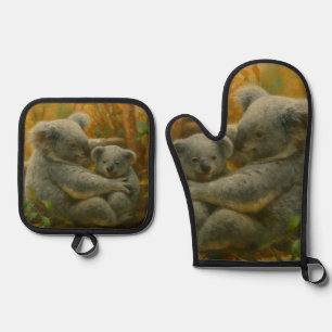 Koala Mother and Joey in Autumn Canopy Oven Mitt & Pot Holder Set