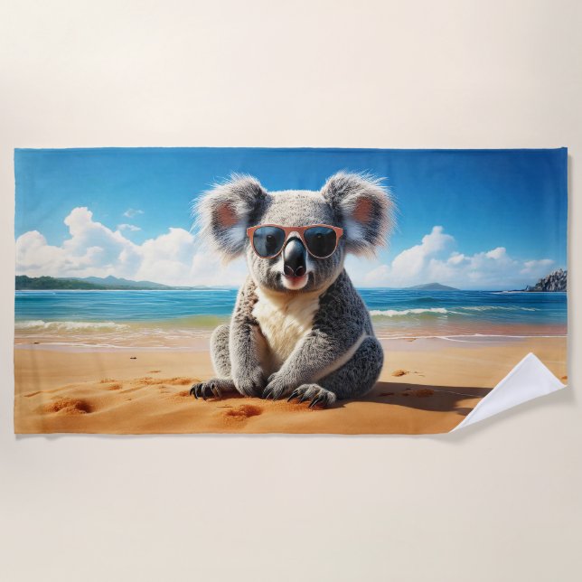 Koala on a sandy beach  beach towel (Front)