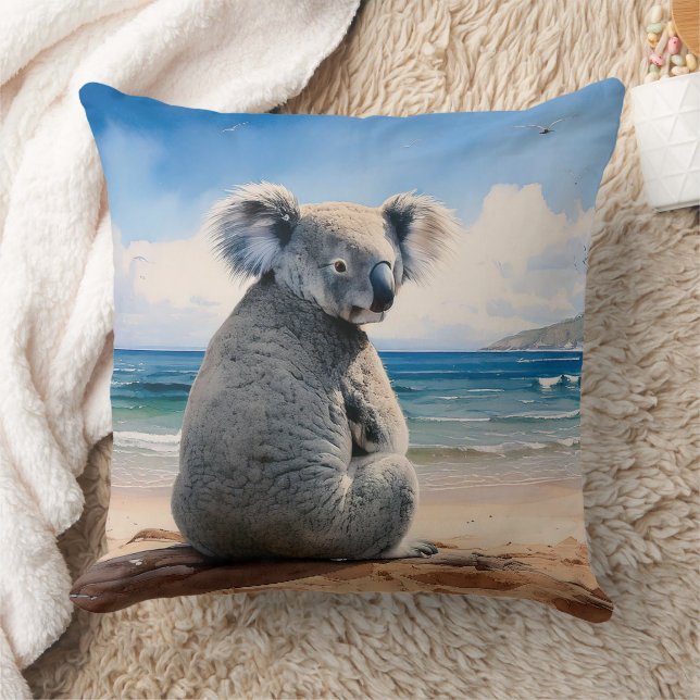 Koala on a sandy beach cushion (Blanket)