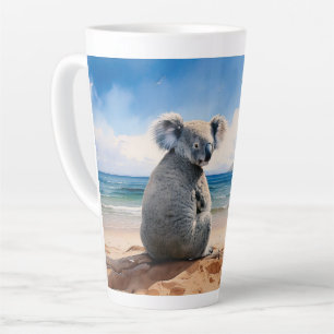 Koala on a sandy beach latte mug