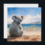 Koala on a sandy beach Merry Christmas Holiday Card<br><div class="desc">FRONT:  Koala sitting on a sandy beach with "Merry Christmas" text

This furry koala is a native of Australia they are easily recognizable by their stout,  tailless body and large head with round,  fluffy ears and large,  spoon-shaped nose.</div>