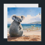 Koala on a sandy beach Merry Christmas Holiday Card<br><div class="desc">FRONT:  Koala sitting on a sandy beach with "Merry Christmas" text

This furry koala is a native of Australia they are easily recognizable by their stout,  tailless body and large head with round,  fluffy ears and large,  spoon-shaped nose.</div>