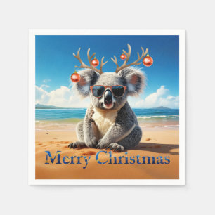 Koala on a sandy beach Merry Christmas Napkin