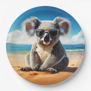 Koala on a sandy beach paper plate
