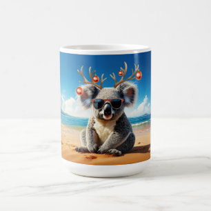 Koala on beach wearing Antlers and baubles Coffee Mug