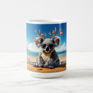 Koala on beach wearing Antlers and baubles Coffee Mug