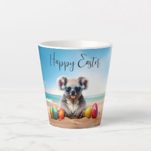 Koala on beach with Easter eggs Happy Easter Latte Mug