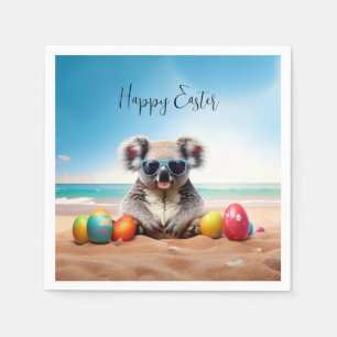 Koala on beach with Easter eggs Happy Easter Napkin