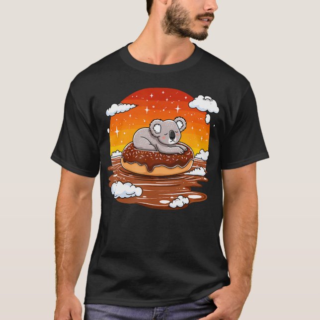 Koala On Donut Floating In Sunset T-Shirt (Front)
