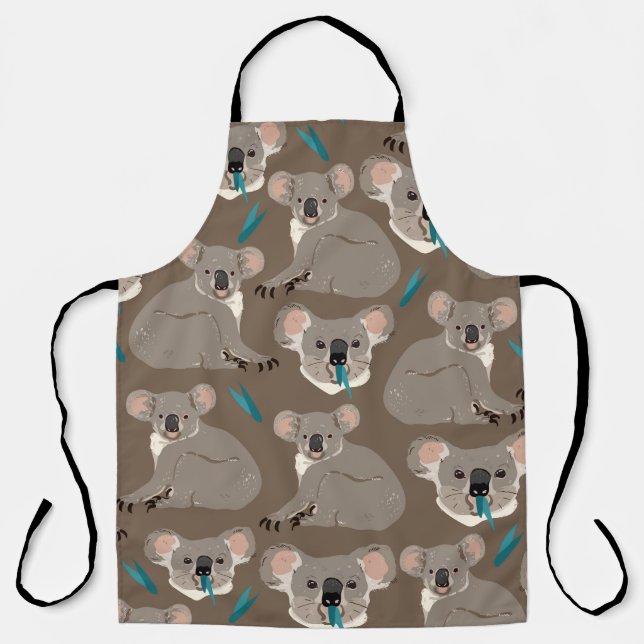 Koala on neutral brown background seamless vintage apron (Front)