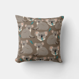 Koala on neutral brown background seamless vintage cushion