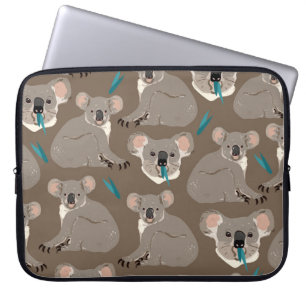 Koala on neutral brown background seamless vintage laptop sleeve