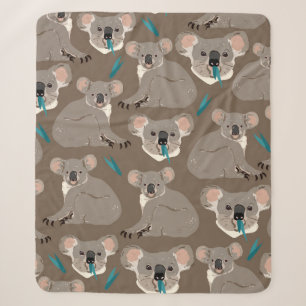 Koala on neutral brown background seamless vintage sherpa blanket