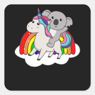 Koala On Unicorn Rainbow Animals Cute Koalas Square Sticker