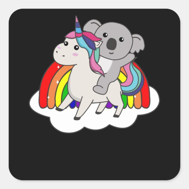 Koala On Unicorn Rainbow Animals Cute Koalas Square Sticker (Front)