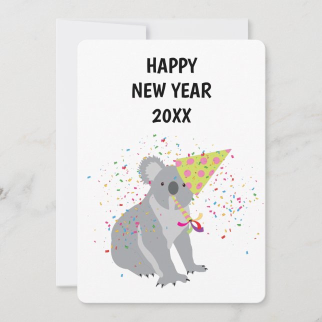 Koala Partying - Animals Holiday New Years Card (Front)