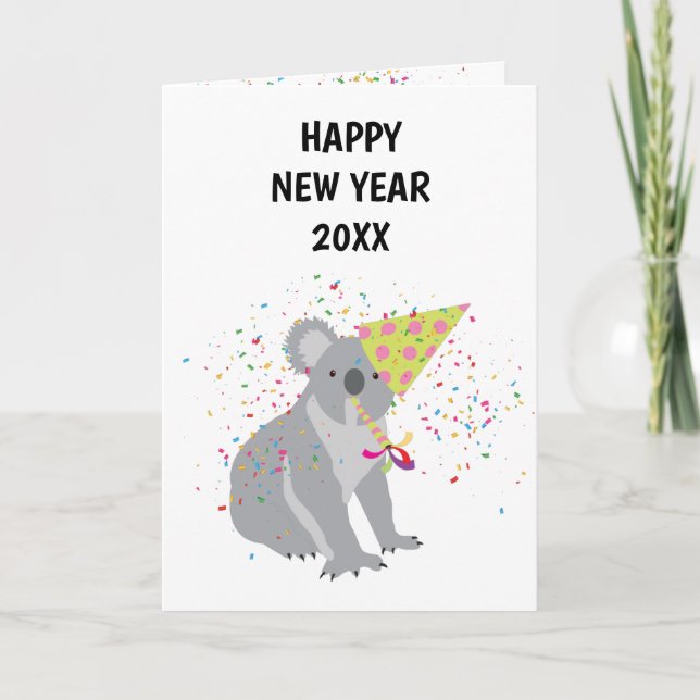 Koala Partying - Animals Holiday New Years Card (Front)