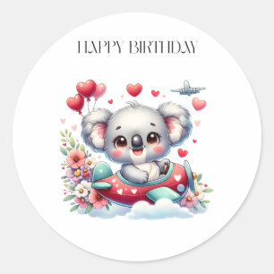 Koala Pilot Birthday Classic Round Sticker