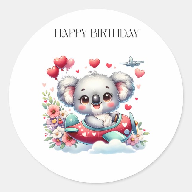 Koala Pilot Birthday Classic Round Sticker (Front)