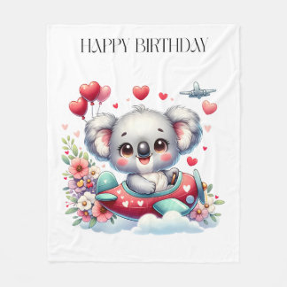 Koala Pilot Birthday Fleece Blanket