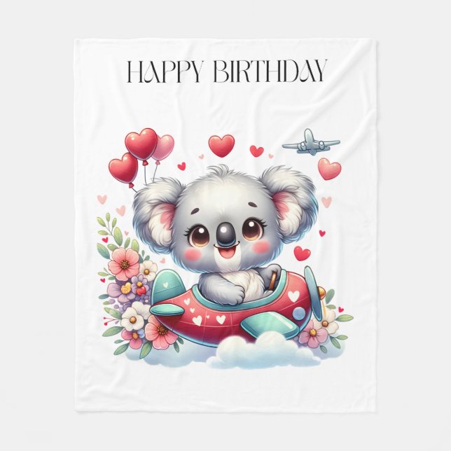Koala Pilot Birthday Fleece Blanket (Front)